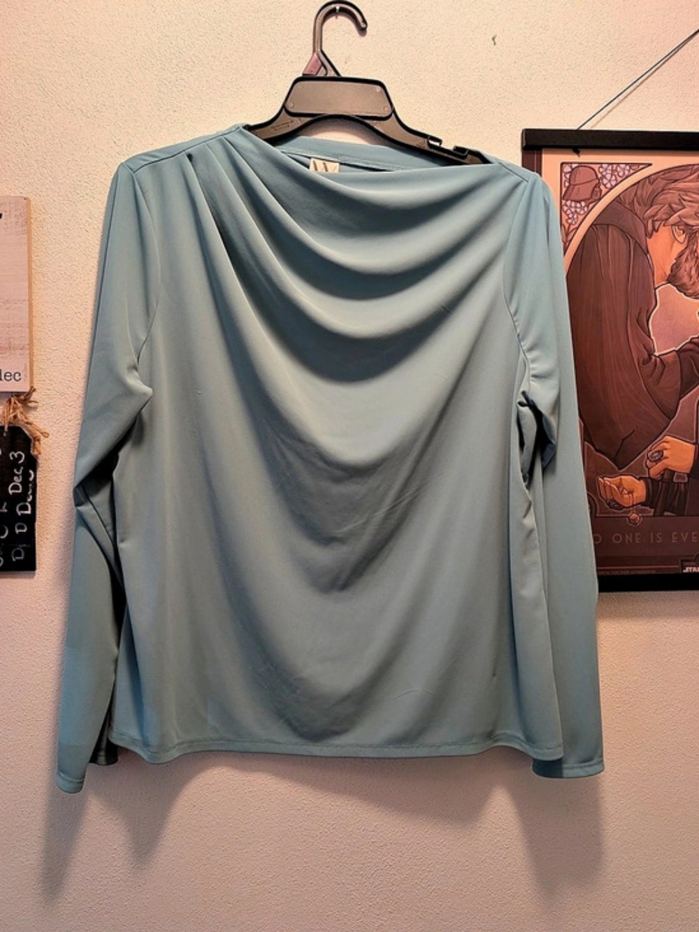 Worthington Long Sleeve Draped Neck Top in Teal Size XXL Like New